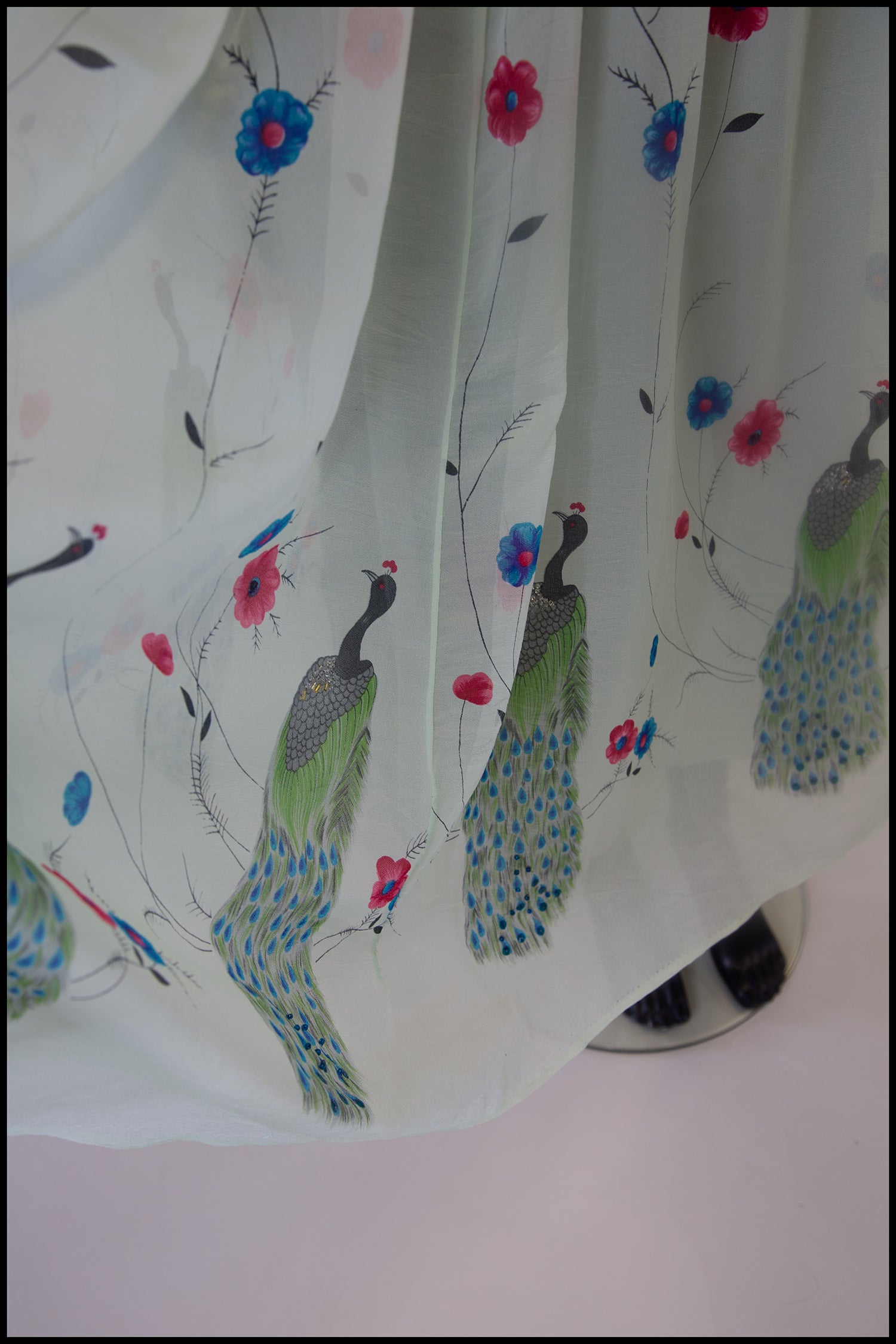 Vintage 1970s Peacock Print Midi Dress
