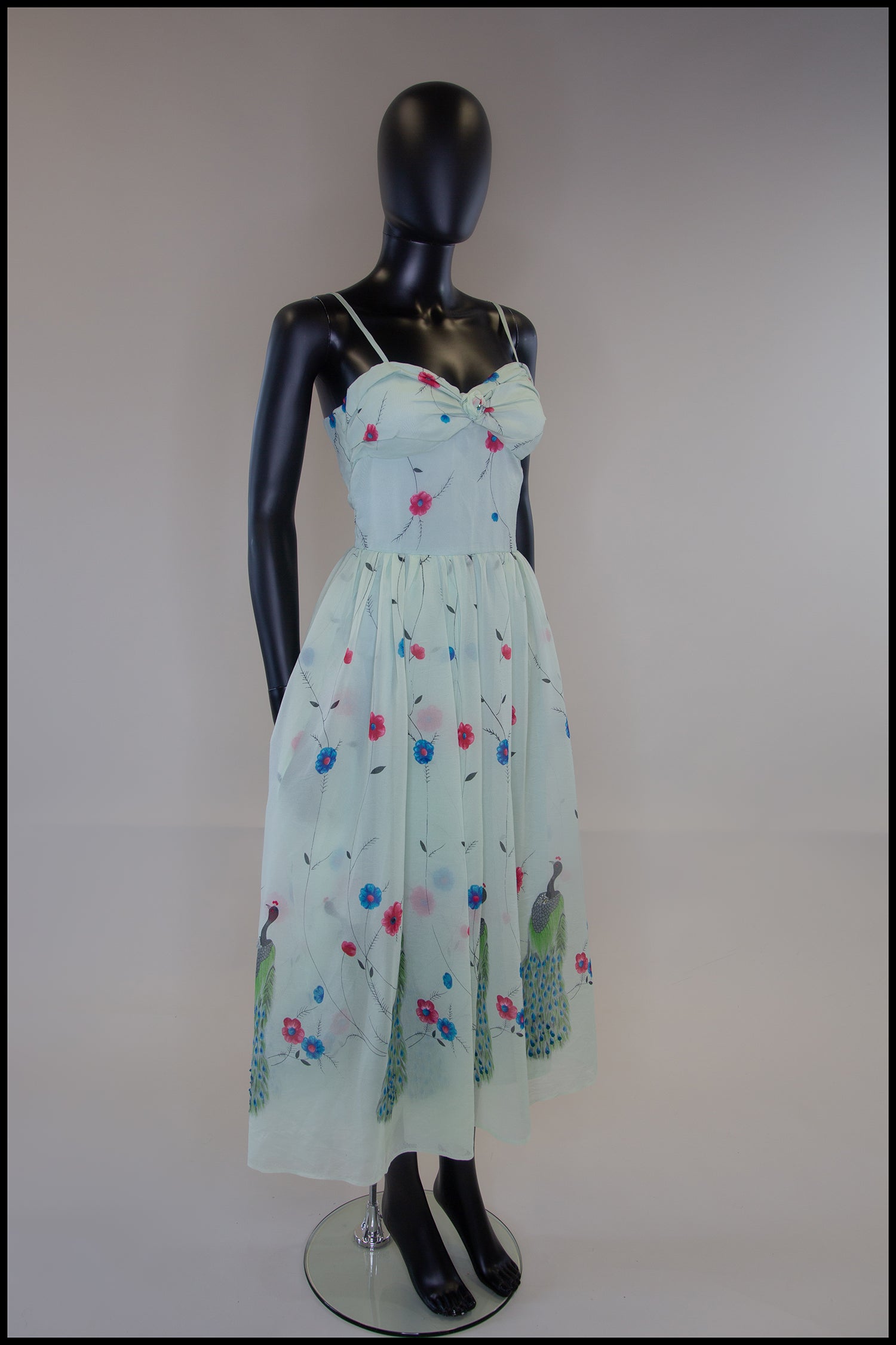 Vintage 1970s Peacock Print Midi Dress