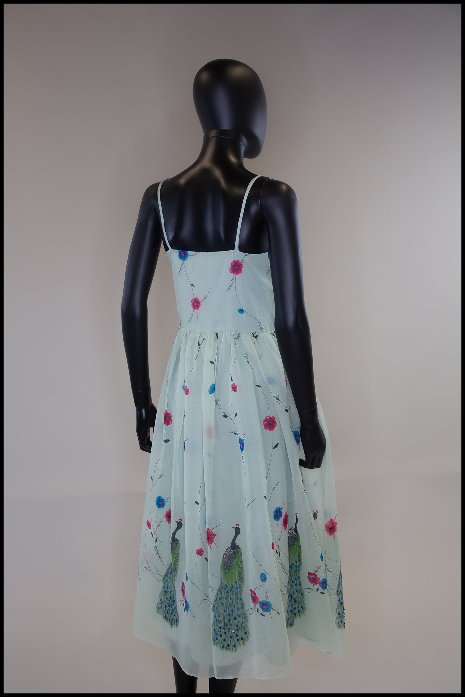 Vintage 1970s Peacock Print Midi Dress