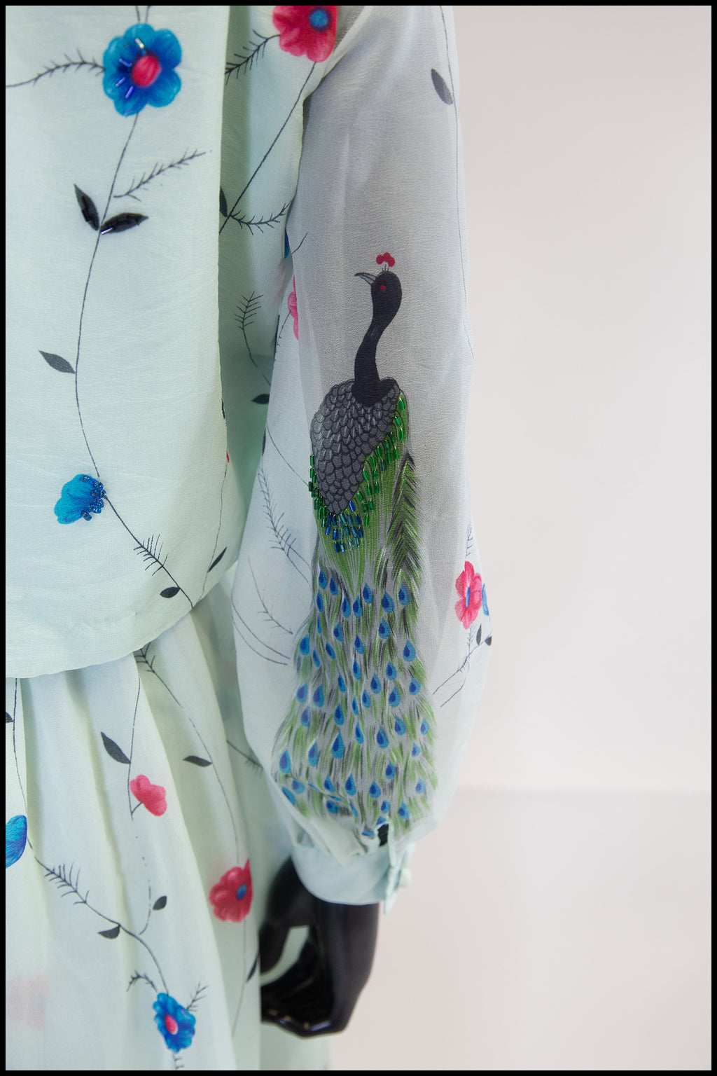Vintage 1970s Peacock Print Midi Dress