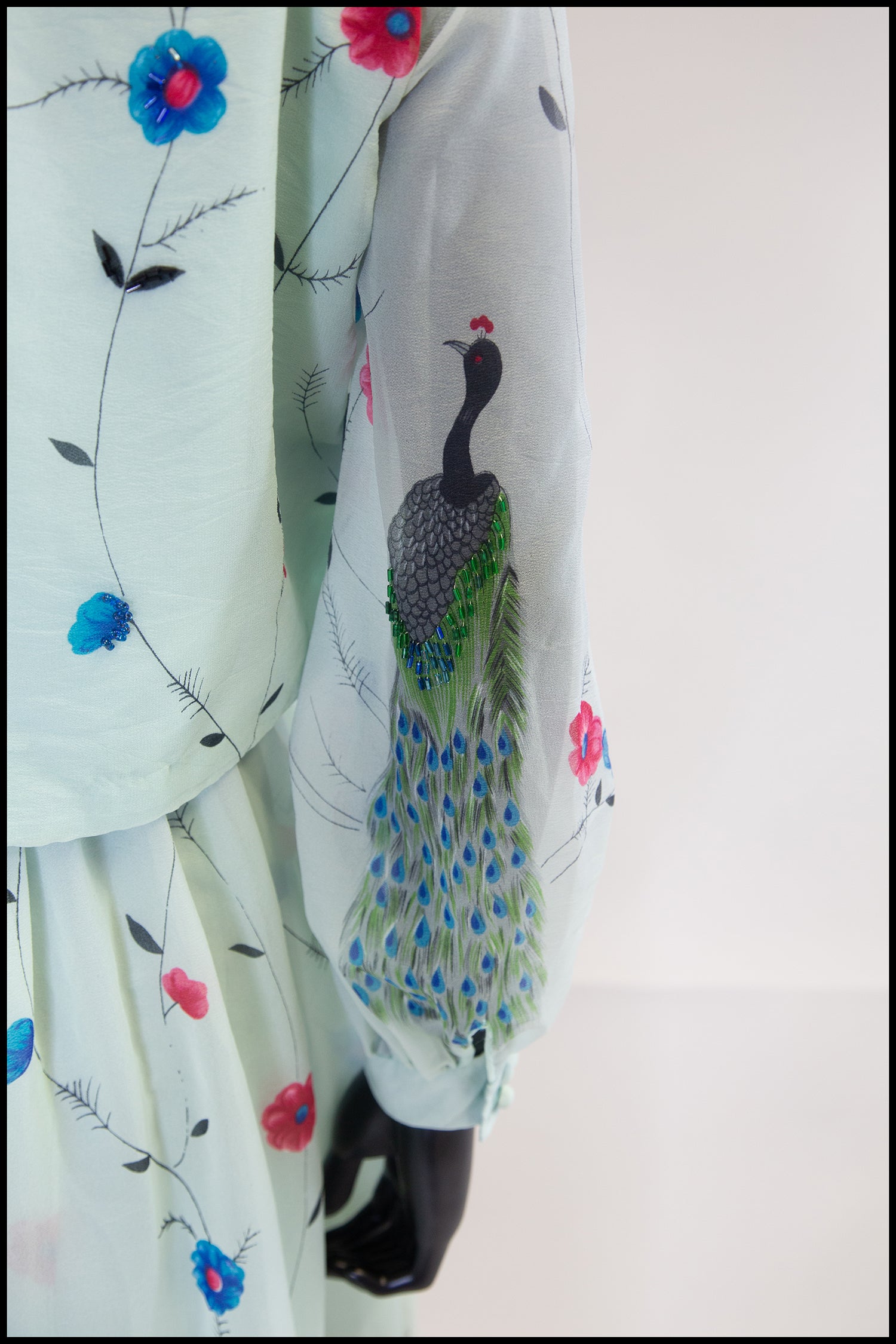 Vintage 1970s Peacock Print Midi Dress