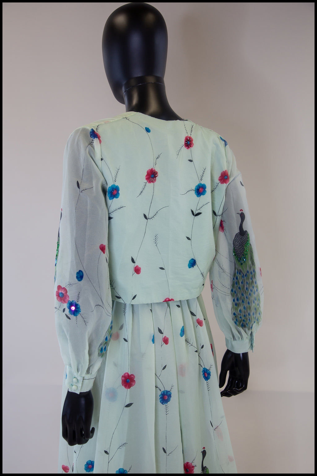Vintage 1970s Peacock Print Midi Dress