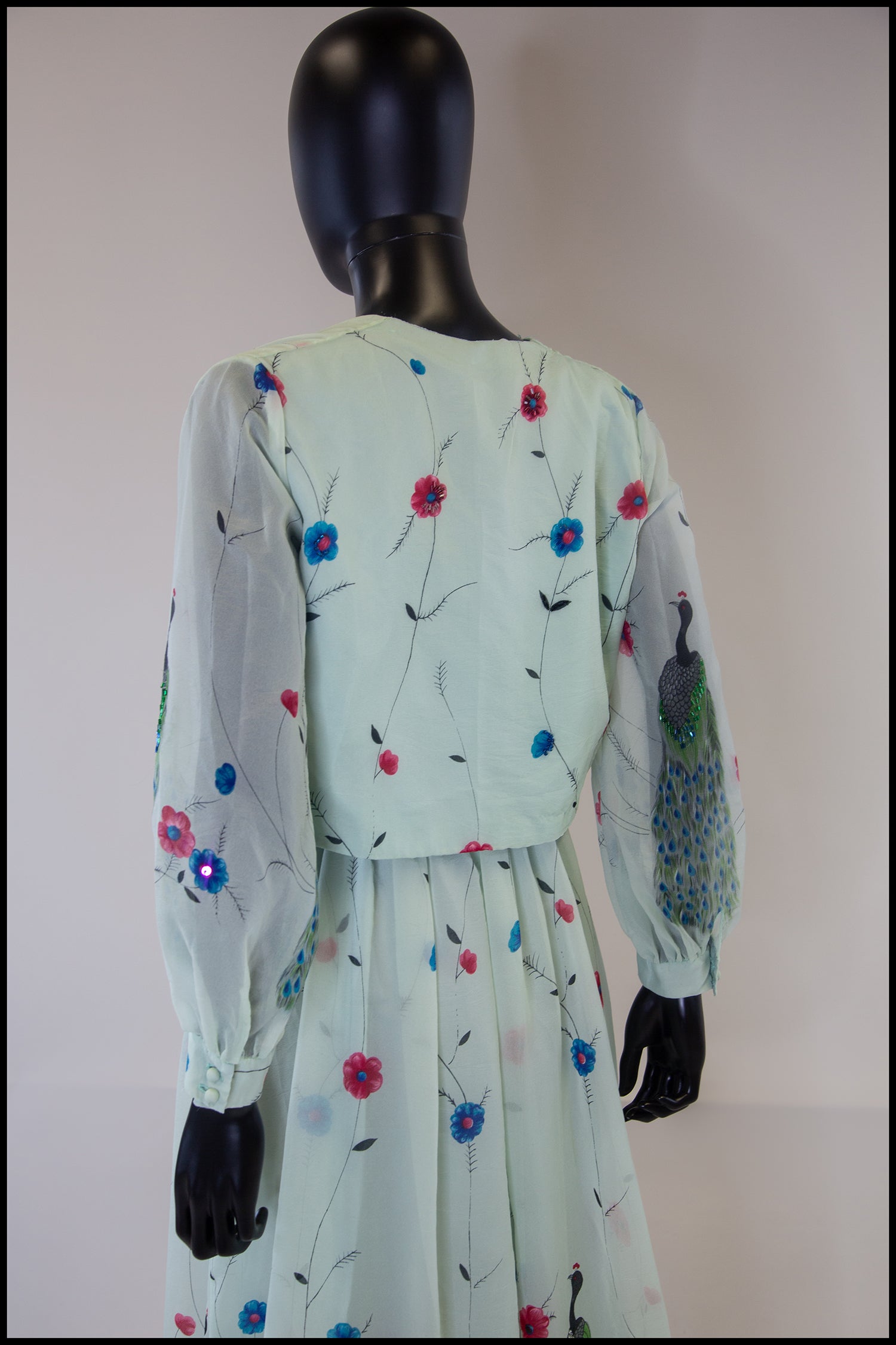 Vintage 1970s Peacock Print Midi Dress