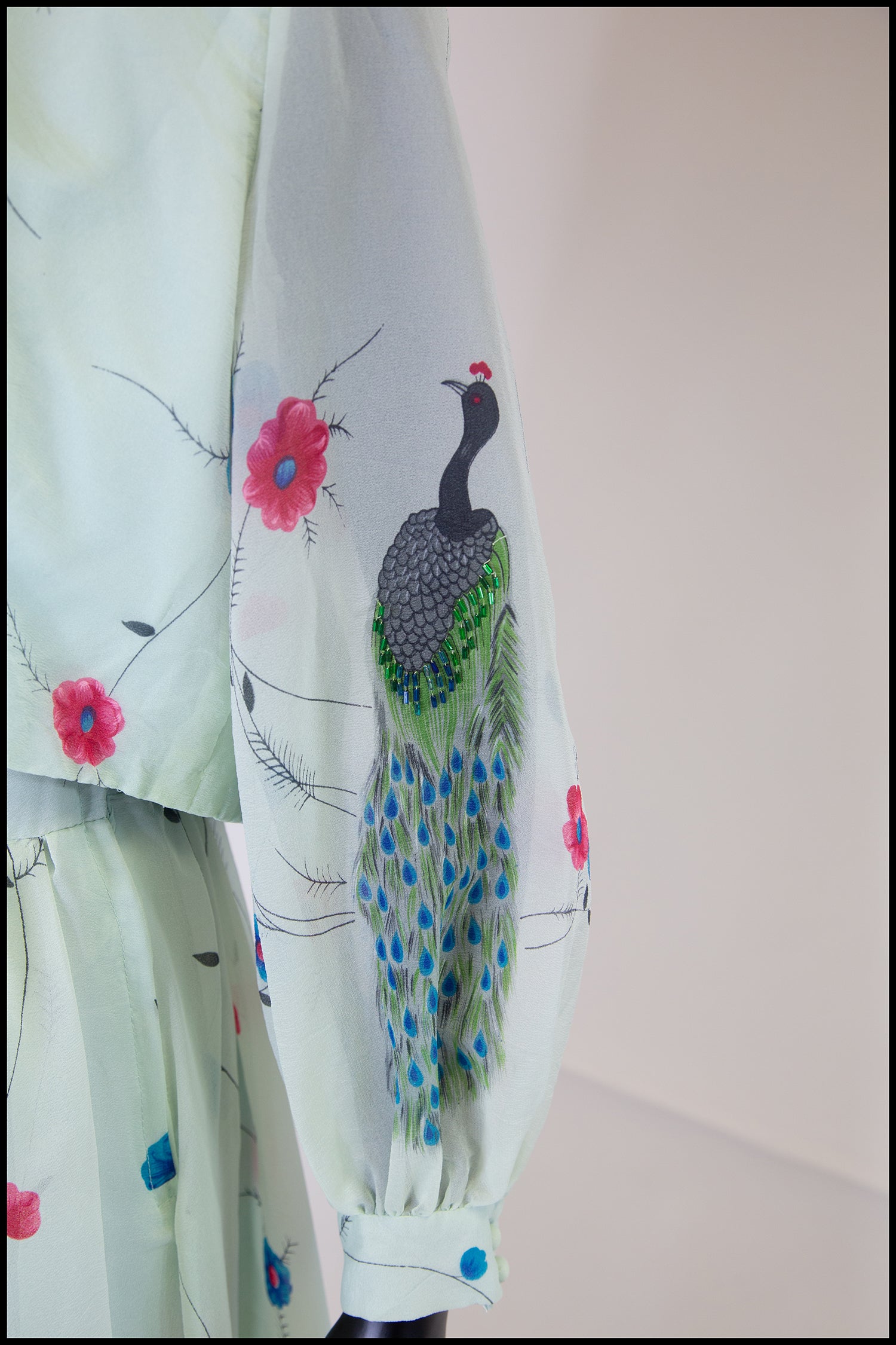 Vintage 1970s Peacock Print Midi Dress