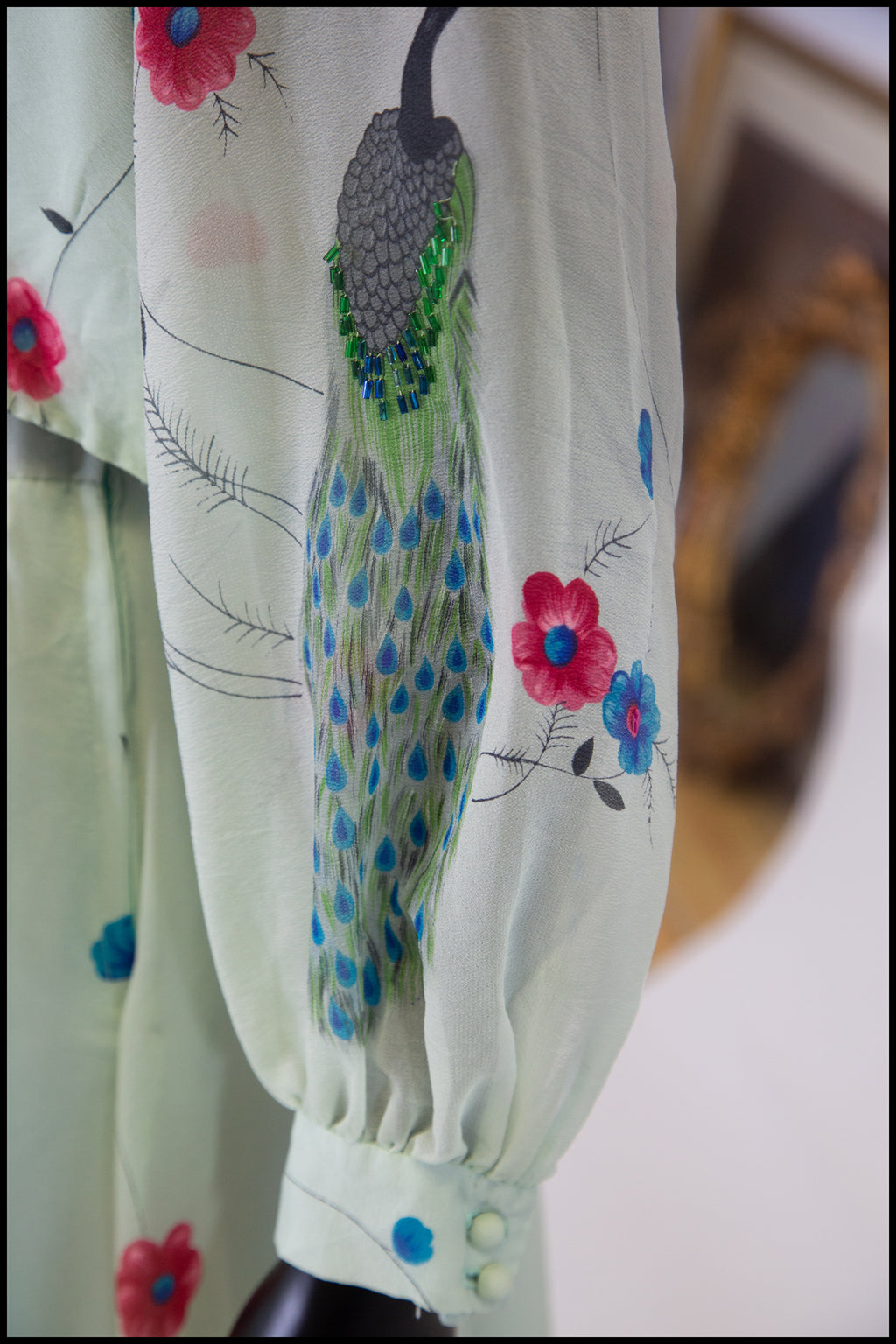 Vintage 1970s Peacock Print Midi Dress