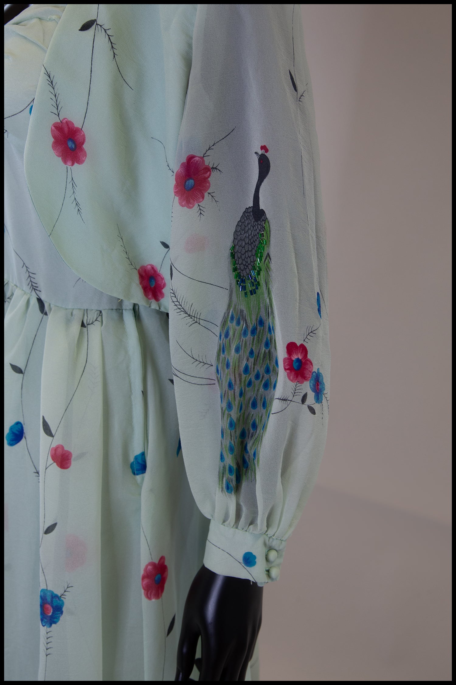 Vintage 1970s Peacock Print Midi Dress