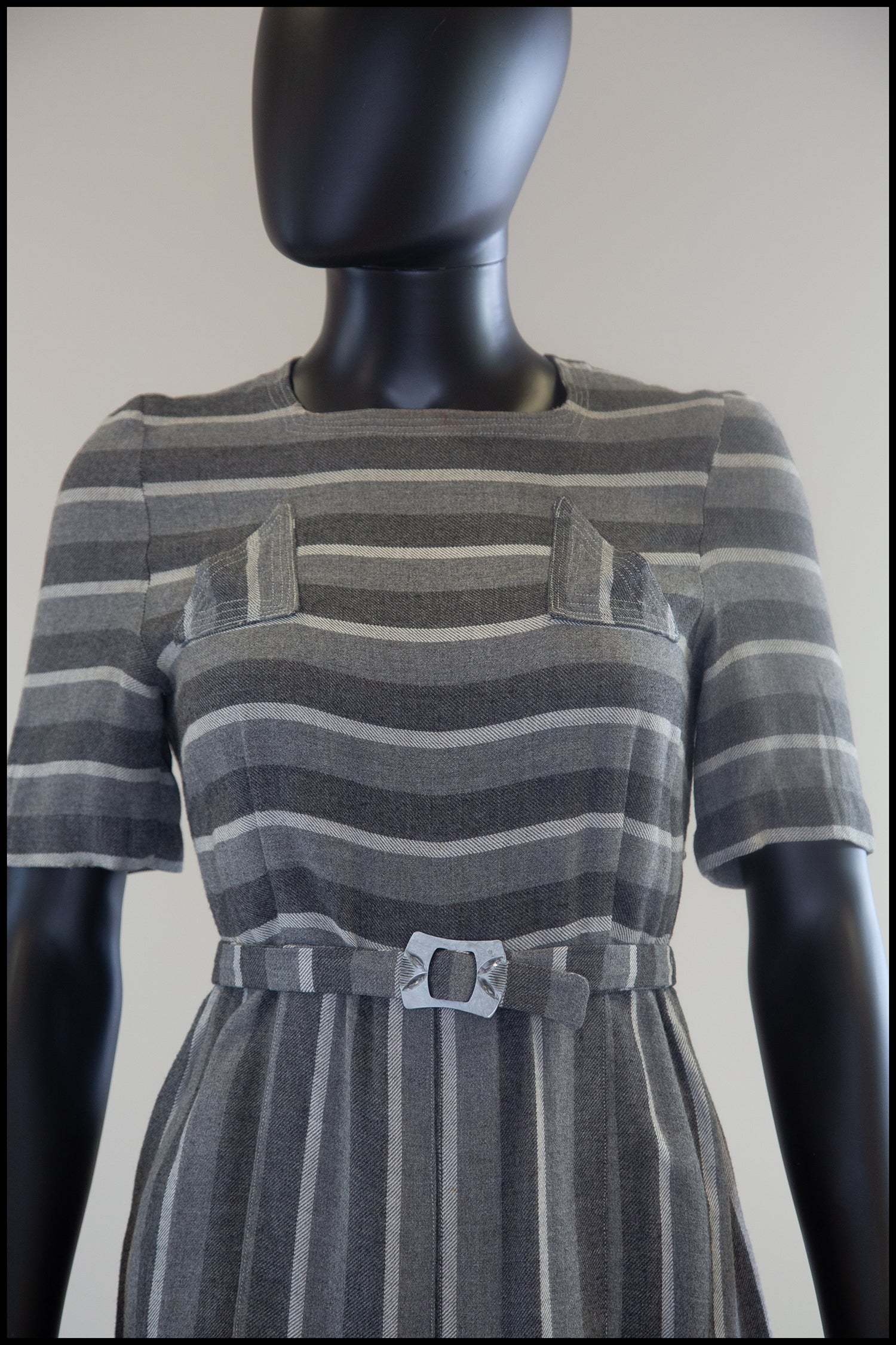 Vintage 1930s Grey Art Deco Wool Dress