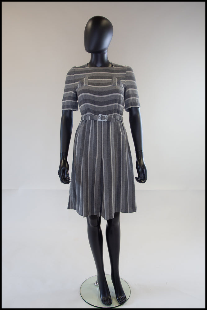 Vintage 1930s Grey Art Deco Wool Dress