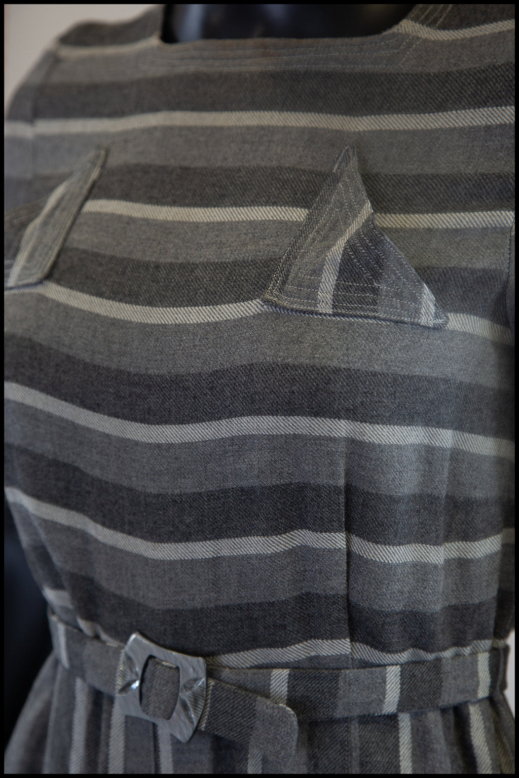 Vintage 1930s Grey Art Deco Wool Dress