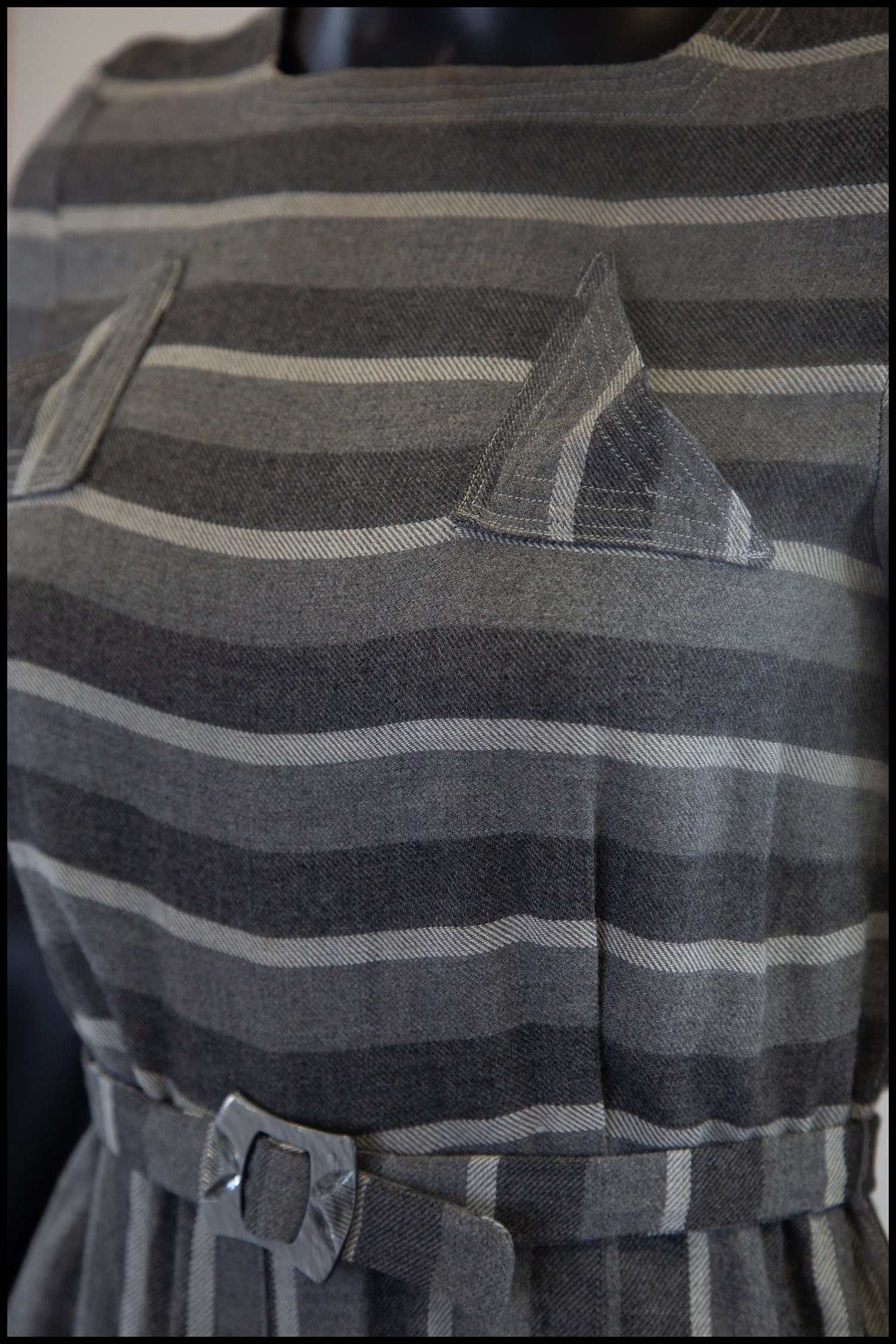 Vintage 1930s Grey Art Deco Wool Dress