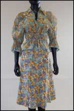 Vintage 1970s Blue Floral Gauze Top and Skirt Set by Fine Feathers