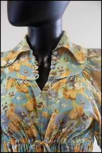 Vintage 1970s Blue Floral Gauze Top and Skirt Set by Fine Feathers