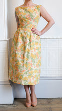 Vintage 1950s Pastel Floral Brocade Cotton Dress