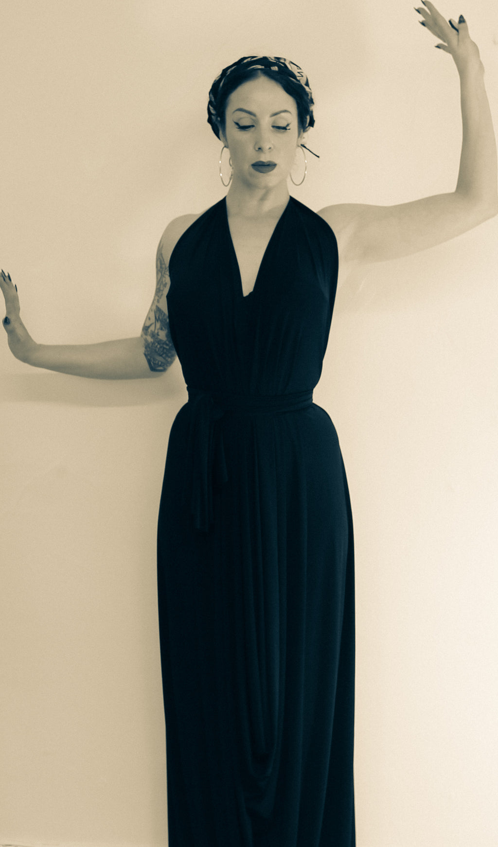 Navy Blue Draped Jersey Goddess Dress