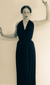 Navy Blue Draped Jersey Goddess Dress