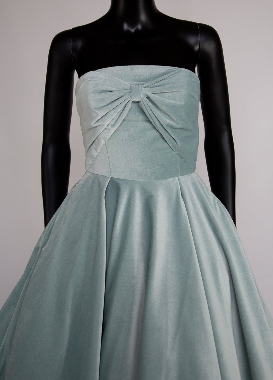 frost blue velvet full skirt ballerina bow dress by alexandra king