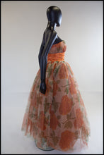 Vintage 1950s Autumn Rose Tulle Gown