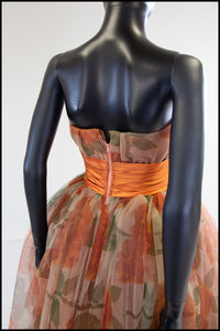 Vintage 1950s Autumn Rose Tulle Gown