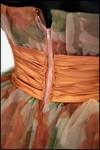 Vintage 1950s Autumn Rose Tulle Gown
