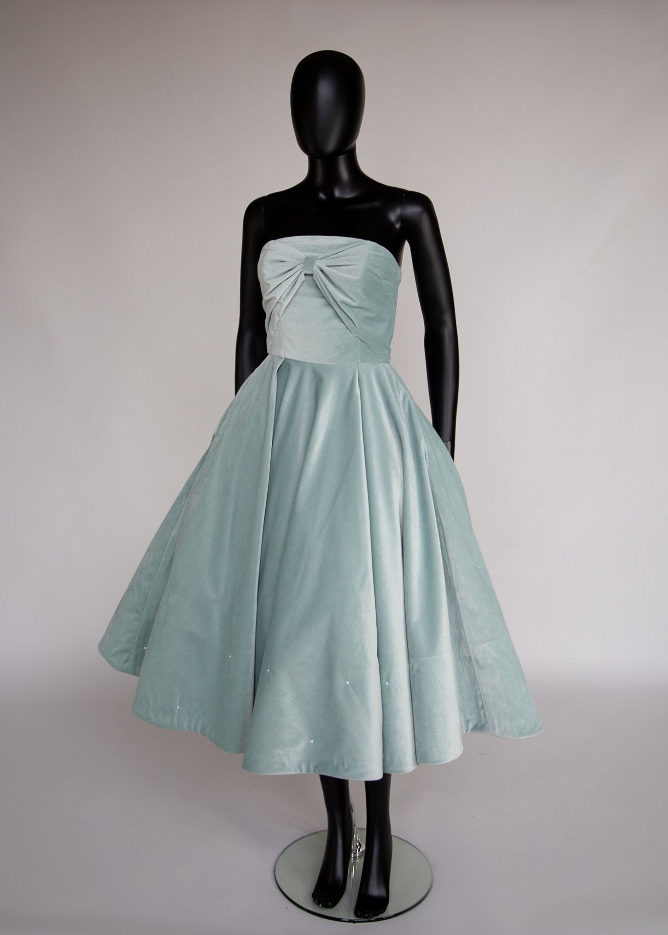 Blush Frost - Blue Velvet Bow Midi Dress ALEXANDRA-KING Blush Frost - Blue Velvet Bow Midi Dress ALEXANDRA-KING