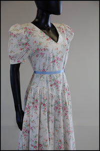 Vintage 1980s White Floral Print Maxi Dress