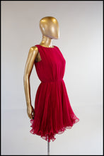 Vintage 1960s Cherry Red Chiffon Cocktail Dress