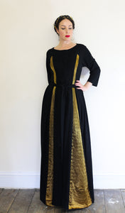 Vintage 1940s Black Gold Wool Dress