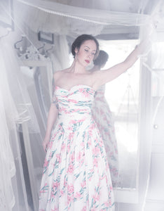 RESERVED Vintage 1950s Pink Floral Horrockses Cotton Gown