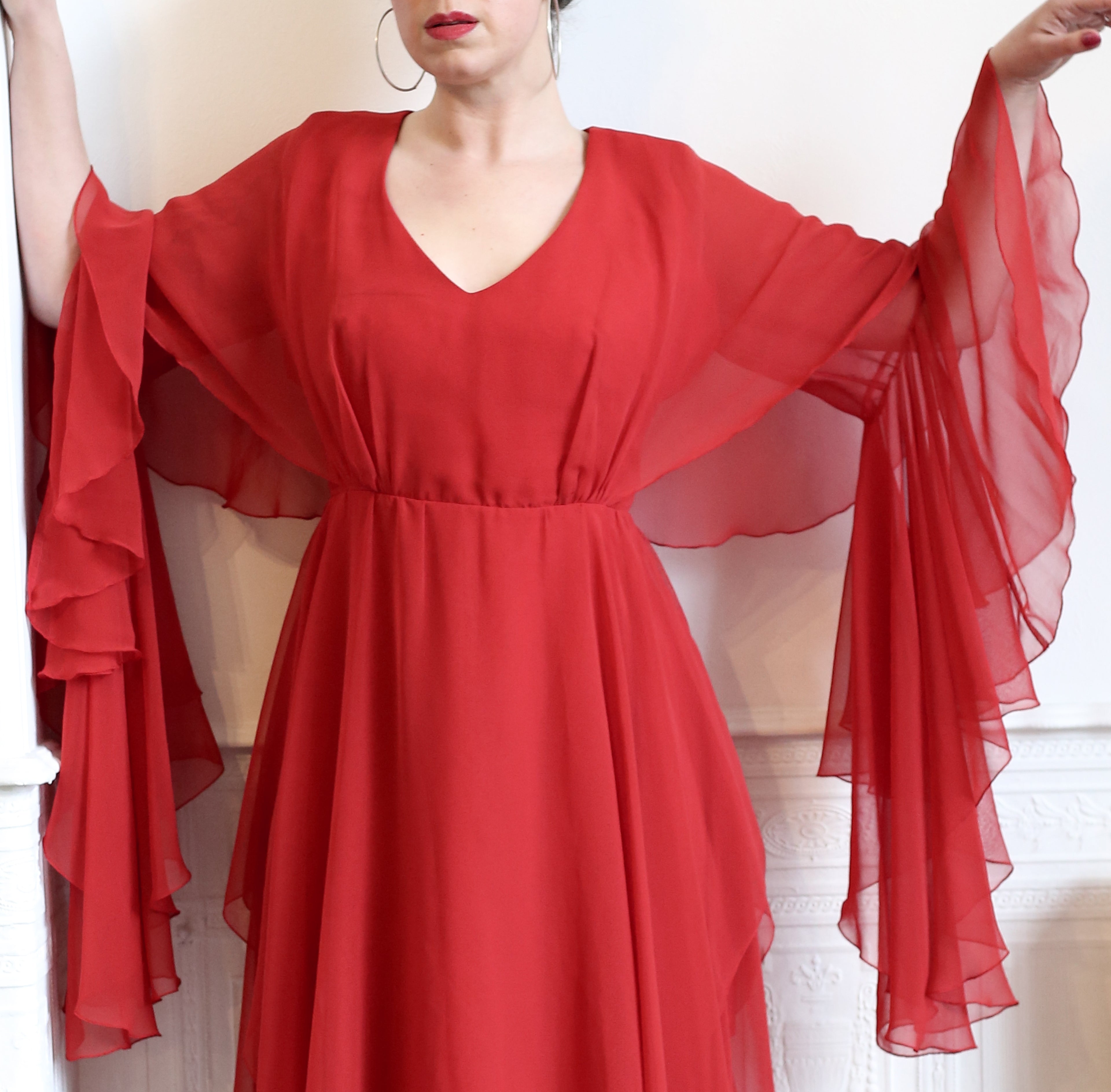 Vintage 1970s Burnt Red Chiffon Dress