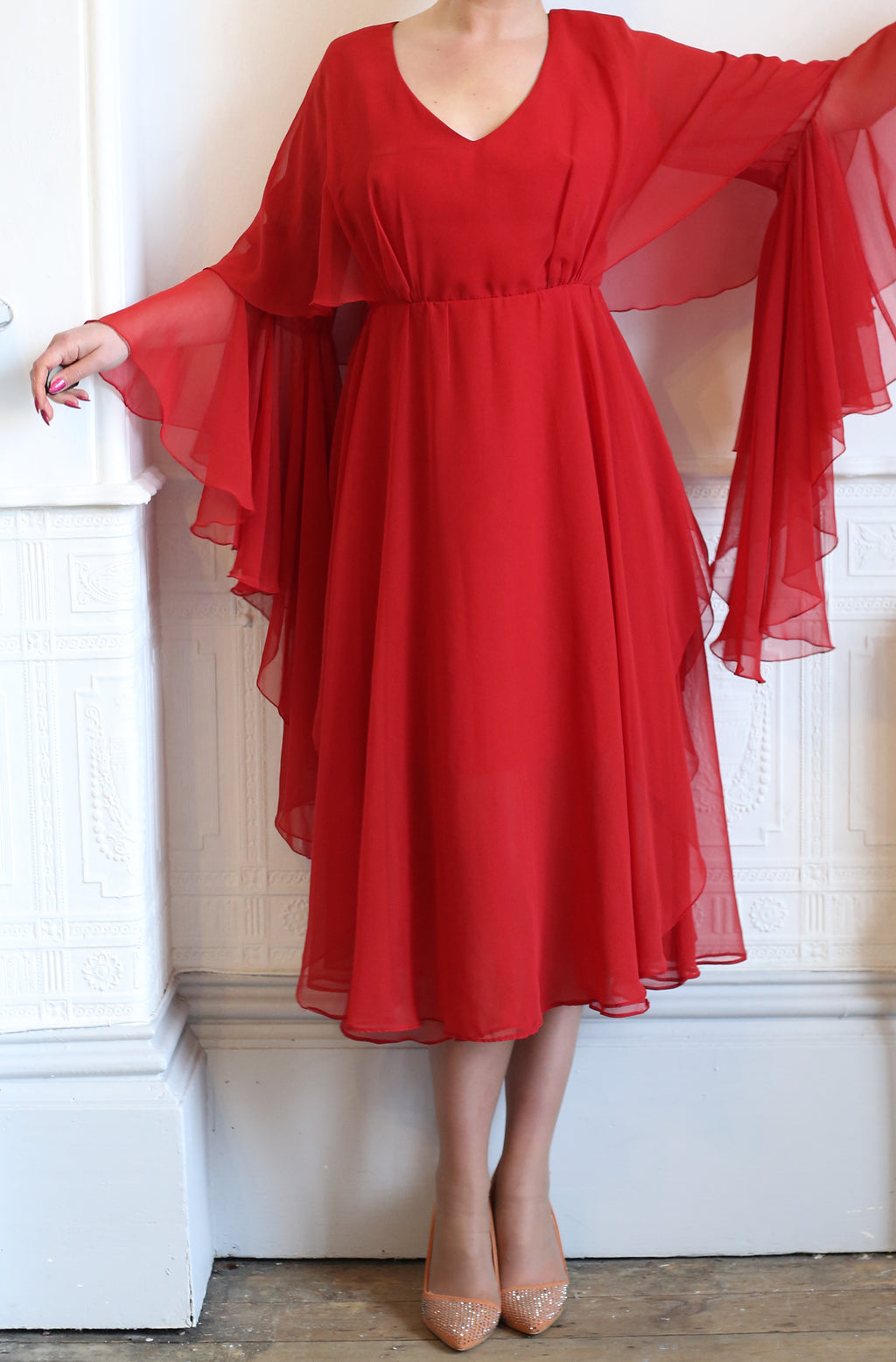 Vintage 1970s Burnt Red Chiffon Dress