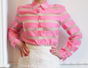 Vintage 1980s Candy Pink White Stripe Silk Blouse