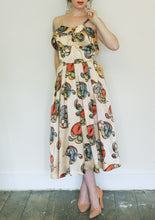 Vintage 1940s Gold Floral Print Satin Dress