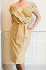 Vintage 1950s Gold Metallic Wiggle Dress