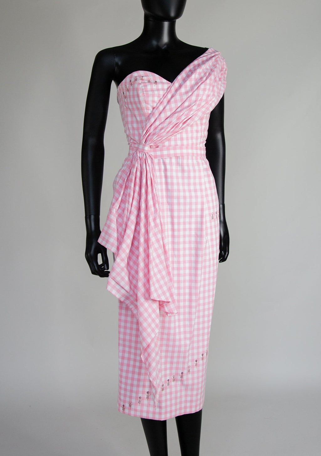 Pink Gingham Cotton Midi Dress