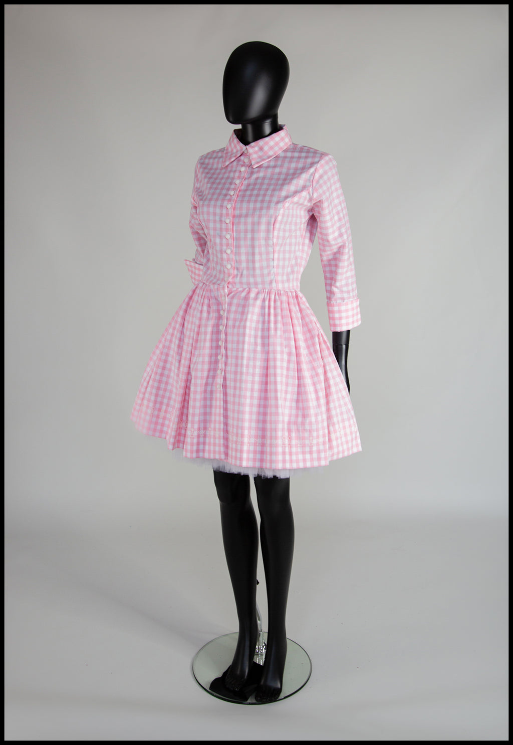 Pink Gingham Cotton Mini Shirt Dress