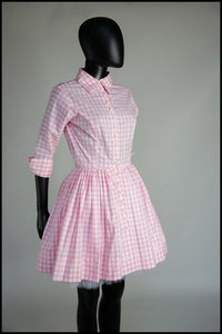 Brigitte - Pink Gingham Cotton Mini Shirt Dress
