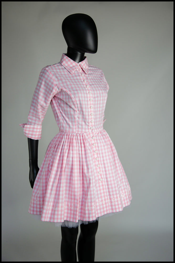 Brigitte - Pink Gingham Cotton Mini Shirt Dress