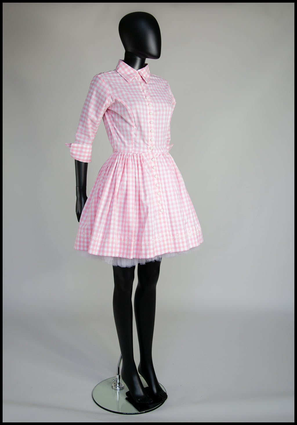 Pink Gingham Cotton Mini Shirt Dress