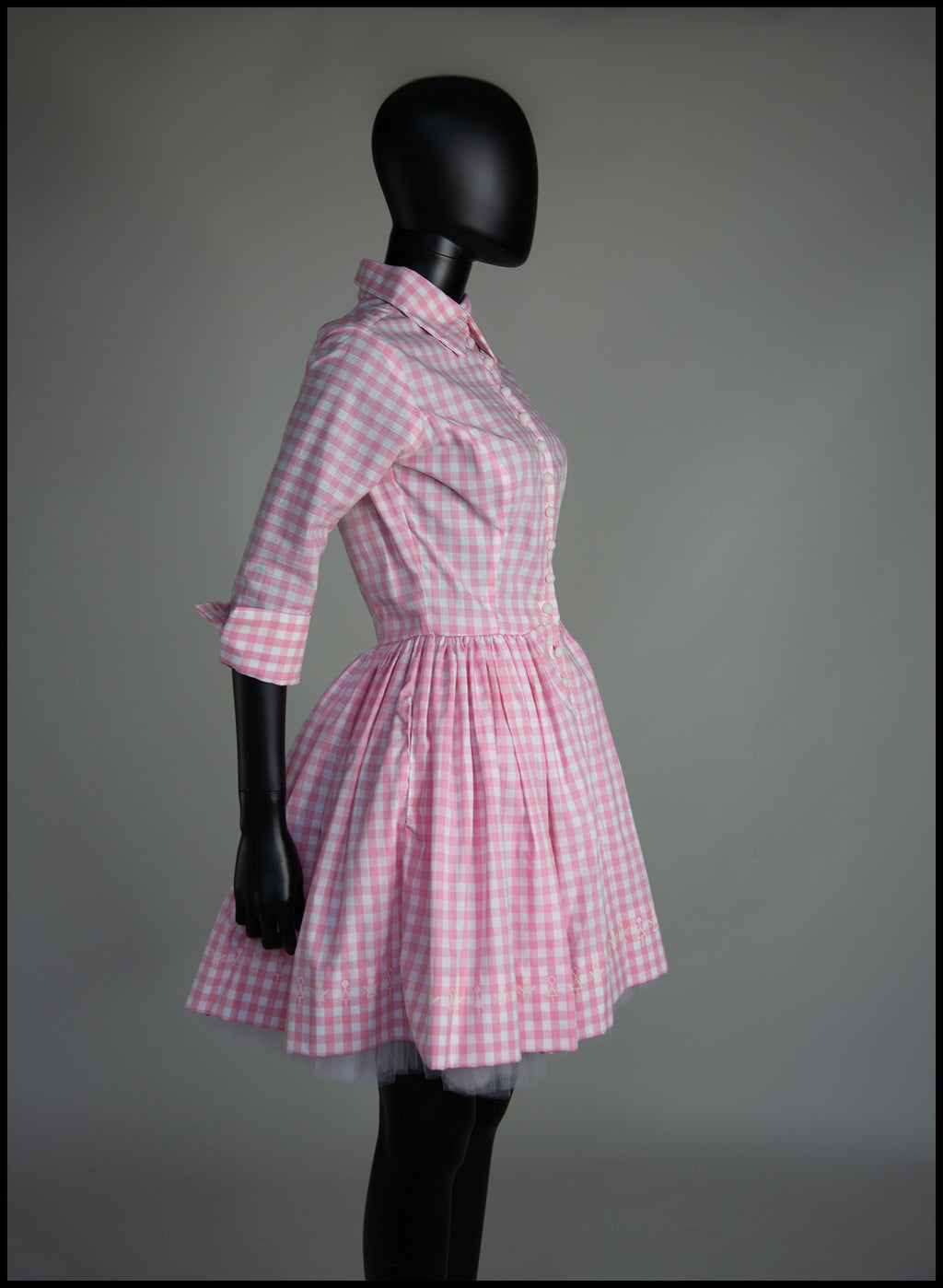 Pink Gingham Cotton Mini Shirt Dress