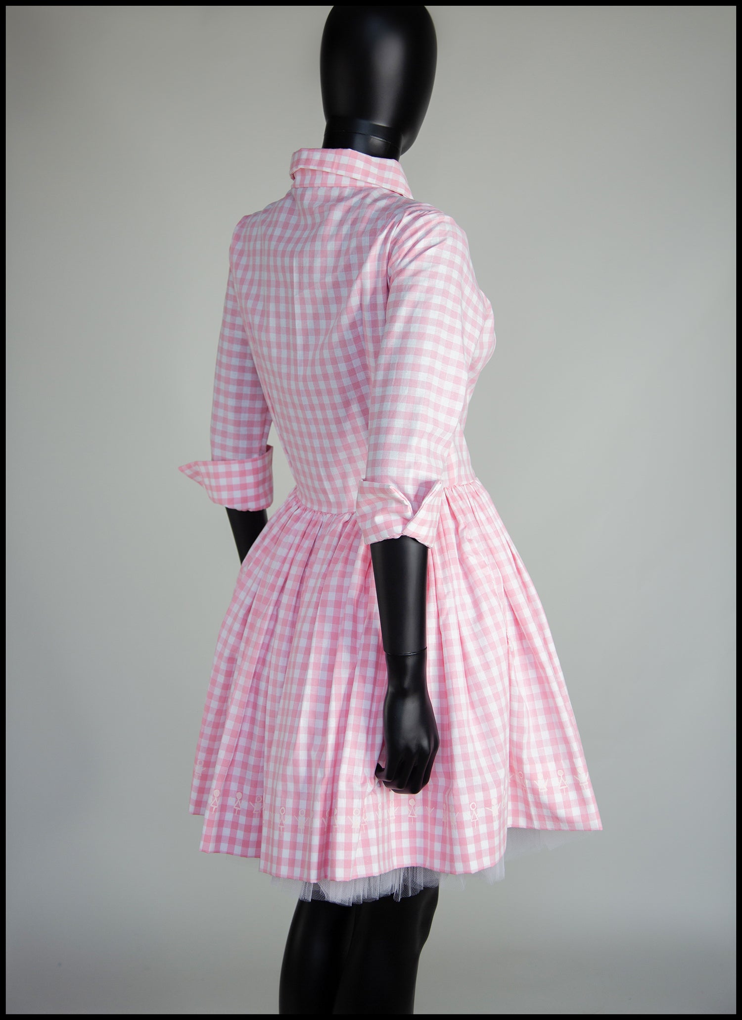 Pink Gingham Cotton Mini Shirt Dress