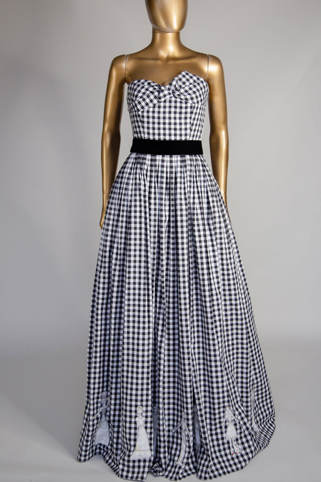 Gingham - Black and White Cotton Ballgown Dress - S