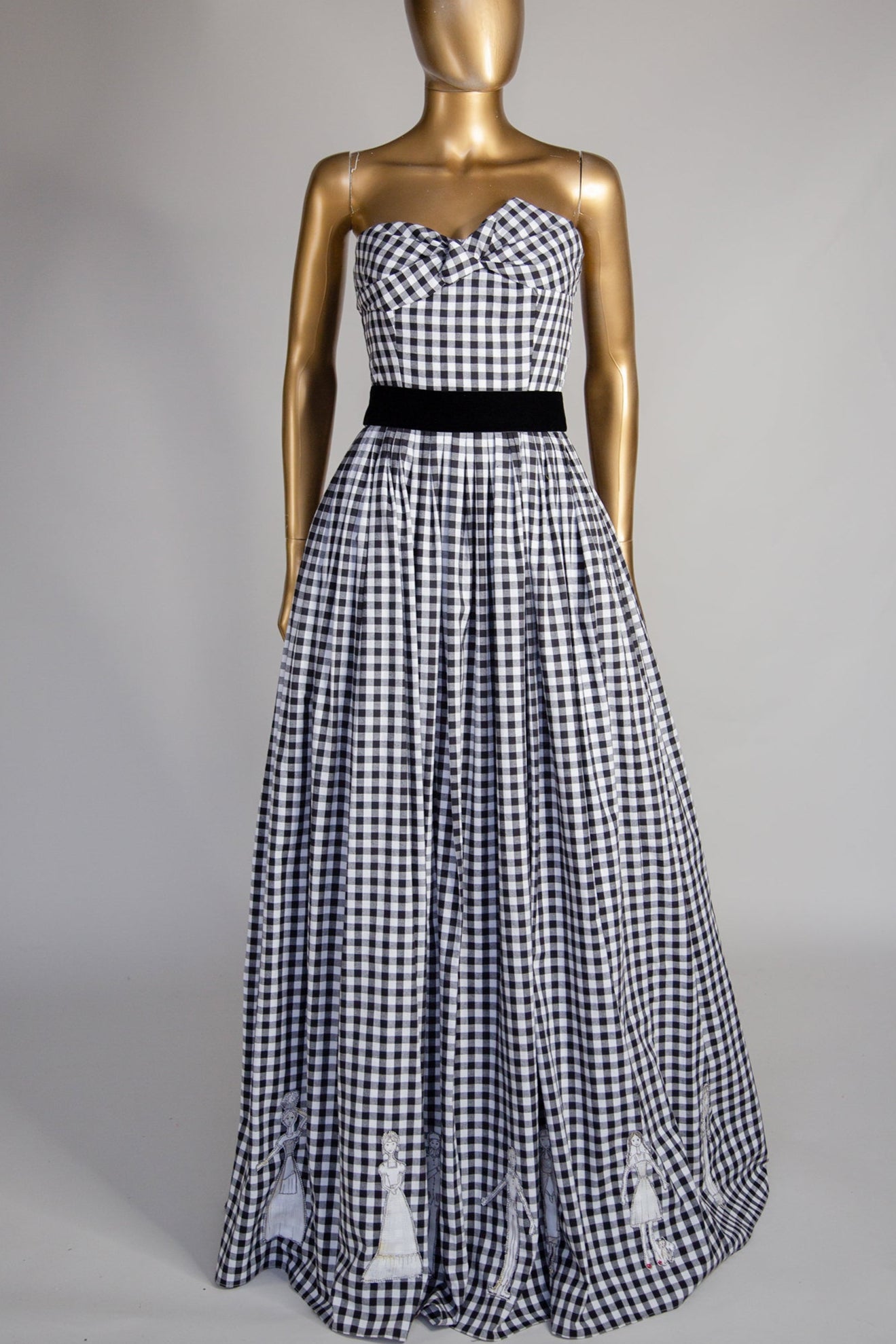 Gingham - Black and White Cotton Ballgown Dress - S