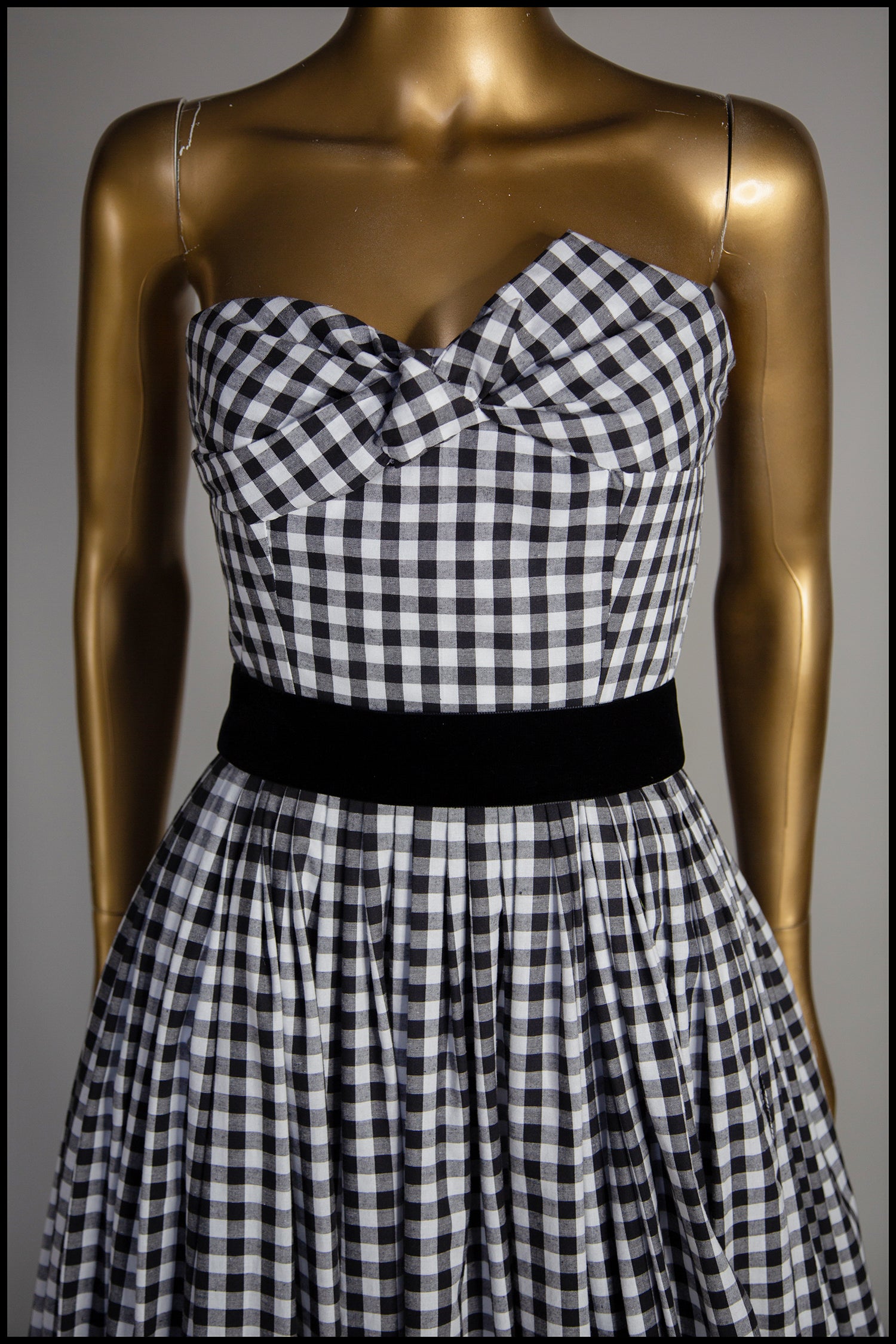 Gingham - Black and White Cotton Ballgown Dress - S