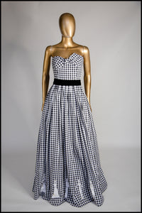 Gingham - Black and White Cotton Ballgown Dress - S