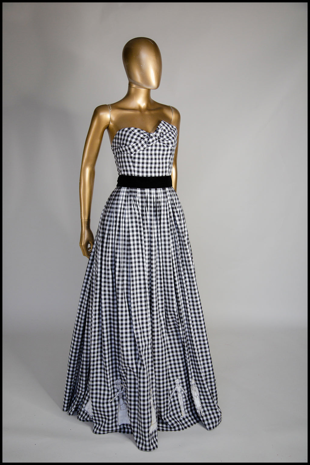 Gingham - Black and White Cotton Ballgown Dress - S