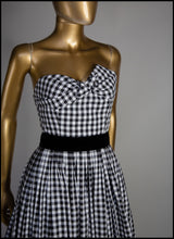 Gingham - Black and White Cotton Ballgown Dress - S