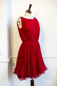 Vintage 1960s Cherry Red Chiffon Cocktail Dress