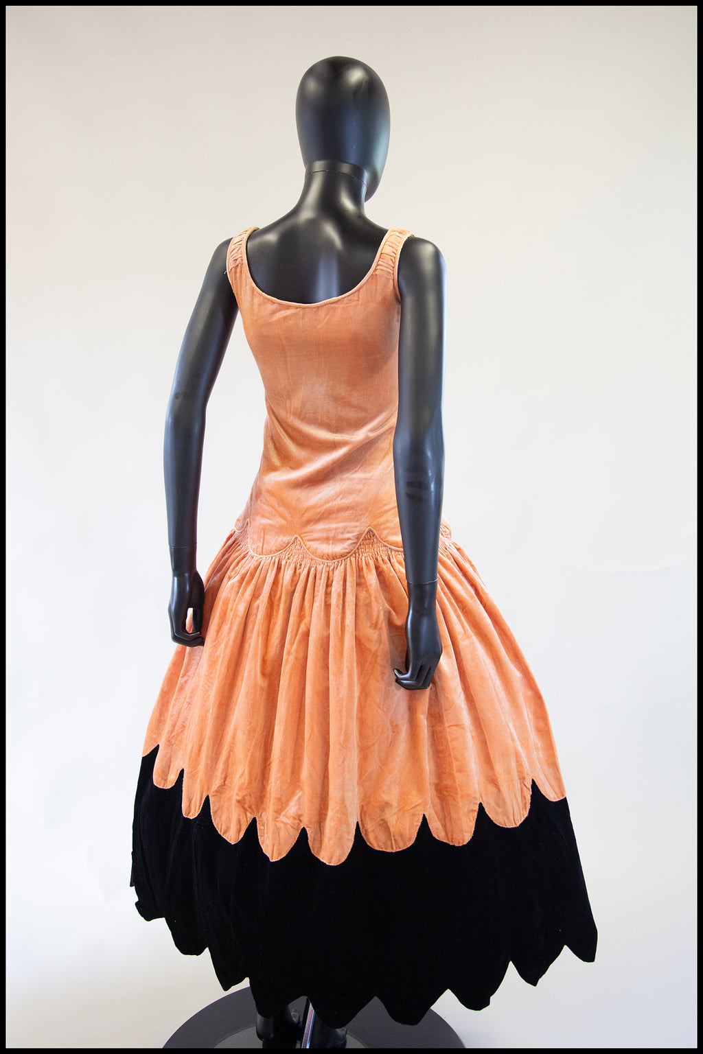 RESERVED Vintage 1920s Peach Velvet Scallop Hem Dress