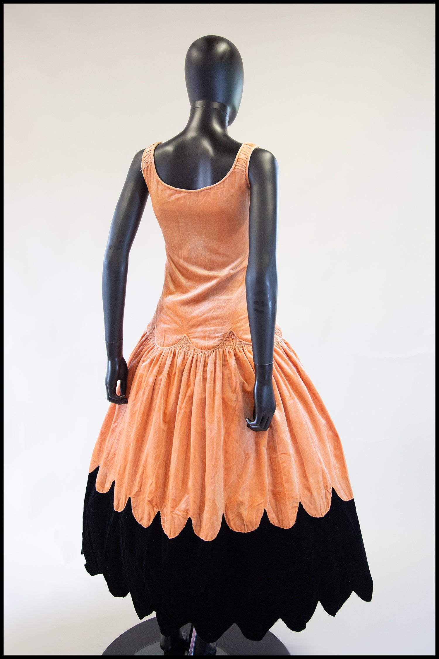 RESERVED Vintage 1920s Peach Velvet Scallop Hem Dress
