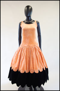 RESERVED Vintage 1920s Peach Velvet Scallop Hem Dress